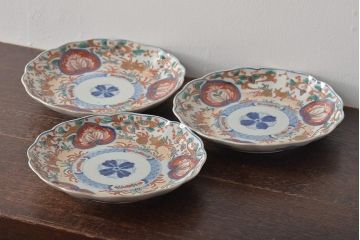 幕末〜明治　伊万里焼　色絵金彩兎図　7寸皿3枚(中皿)(R-044540)