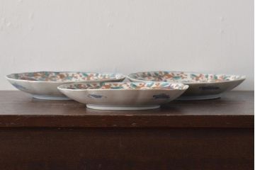 幕末〜明治　伊万里焼　色絵金彩兎図　7寸皿3枚(中皿)(R-044541)