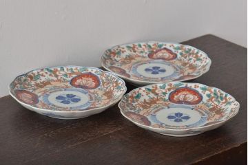 幕末〜明治　伊万里焼　色絵金彩兎図　7寸皿3枚(中皿)(R-044541)