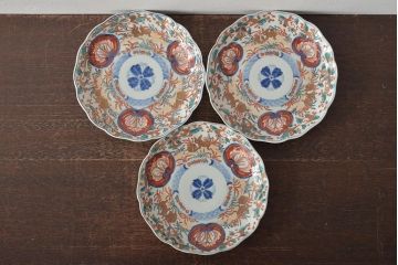 幕末〜明治　伊万里焼　色絵金彩兎図　7寸皿3枚(中皿)(R-044541)