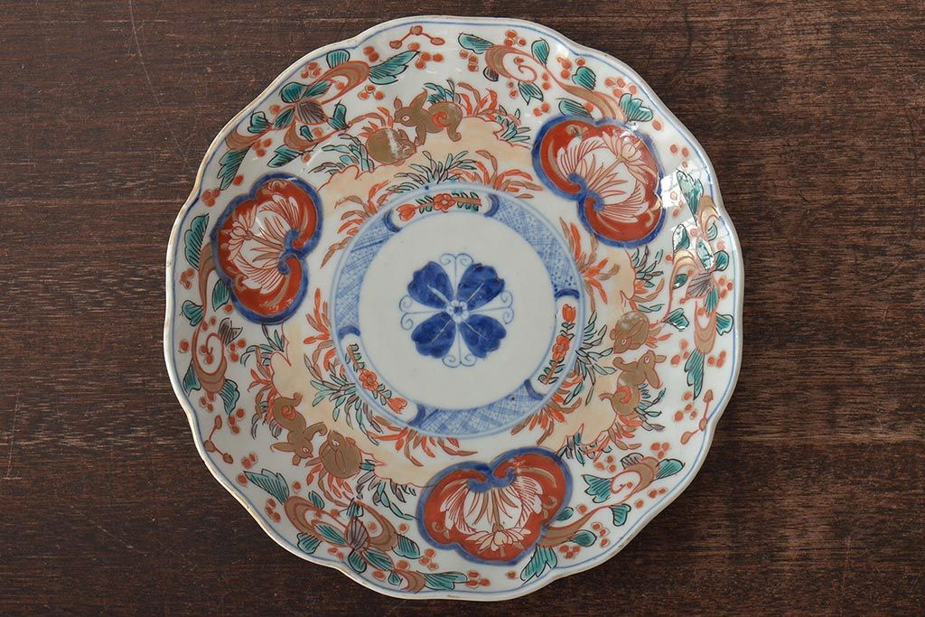 幕末〜明治　伊万里焼　色絵金彩兎図　7寸皿3枚(中皿)(R-044541)