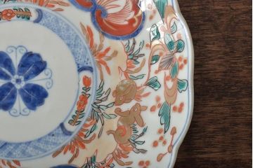 幕末〜明治　伊万里焼　色絵金彩兎図　7寸皿3枚(中皿)(R-044541)