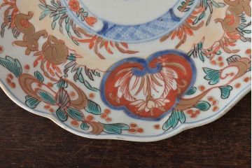 幕末〜明治　伊万里焼　色絵金彩兎図　7寸皿3枚(中皿)(R-044541)