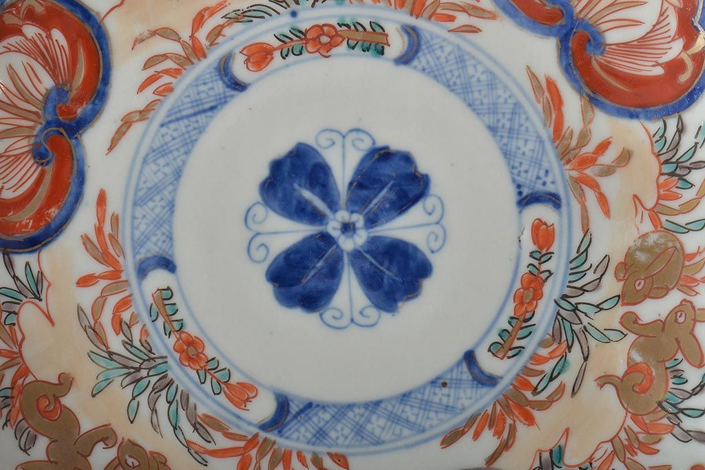 幕末〜明治　伊万里焼　色絵金彩兎図　7寸皿3枚(中皿)(R-044541)