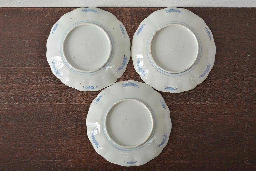 幕末〜明治　伊万里焼　色絵金彩兎図　7寸皿3枚(中皿)(R-044541)