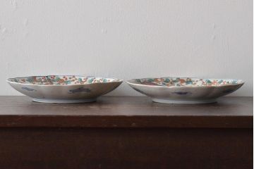 幕末〜明治　伊万里焼　色絵金彩兎図　7寸皿2枚(中皿)(R-044542)