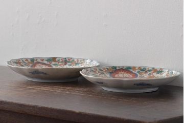 幕末〜明治　伊万里焼　色絵金彩兎図　7寸皿2枚(中皿)(R-044542)