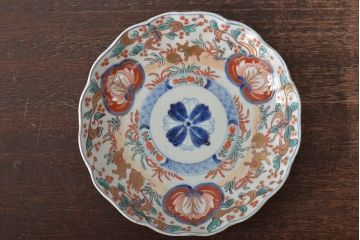 幕末〜明治　伊万里焼　色絵金彩兎図　7寸皿2枚(中皿)(R-044542)