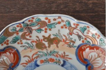 幕末〜明治　伊万里焼　色絵金彩兎図　7寸皿2枚(中皿)(R-044542)