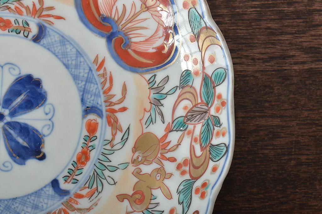 幕末〜明治　伊万里焼　色絵金彩兎図　7寸皿2枚(中皿)(R-044542)