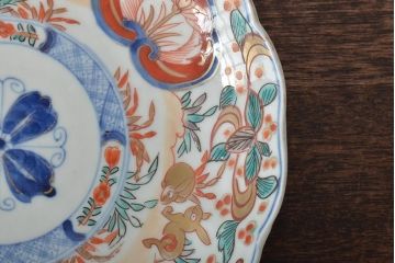 幕末〜明治　伊万里焼　色絵金彩兎図　7寸皿2枚(中皿)(R-044542)