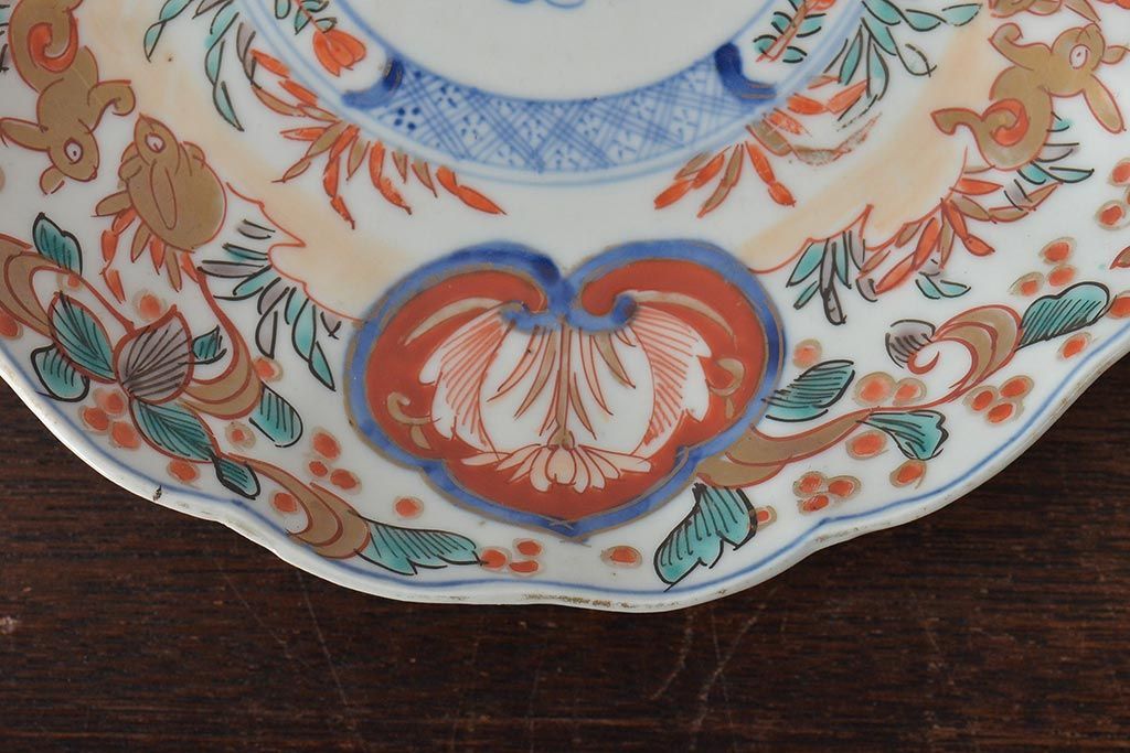 幕末〜明治　伊万里焼　色絵金彩兎図　7寸皿2枚(中皿)(R-044542)