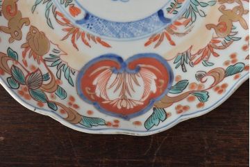 幕末〜明治　伊万里焼　色絵金彩兎図　7寸皿2枚(中皿)(R-044542)