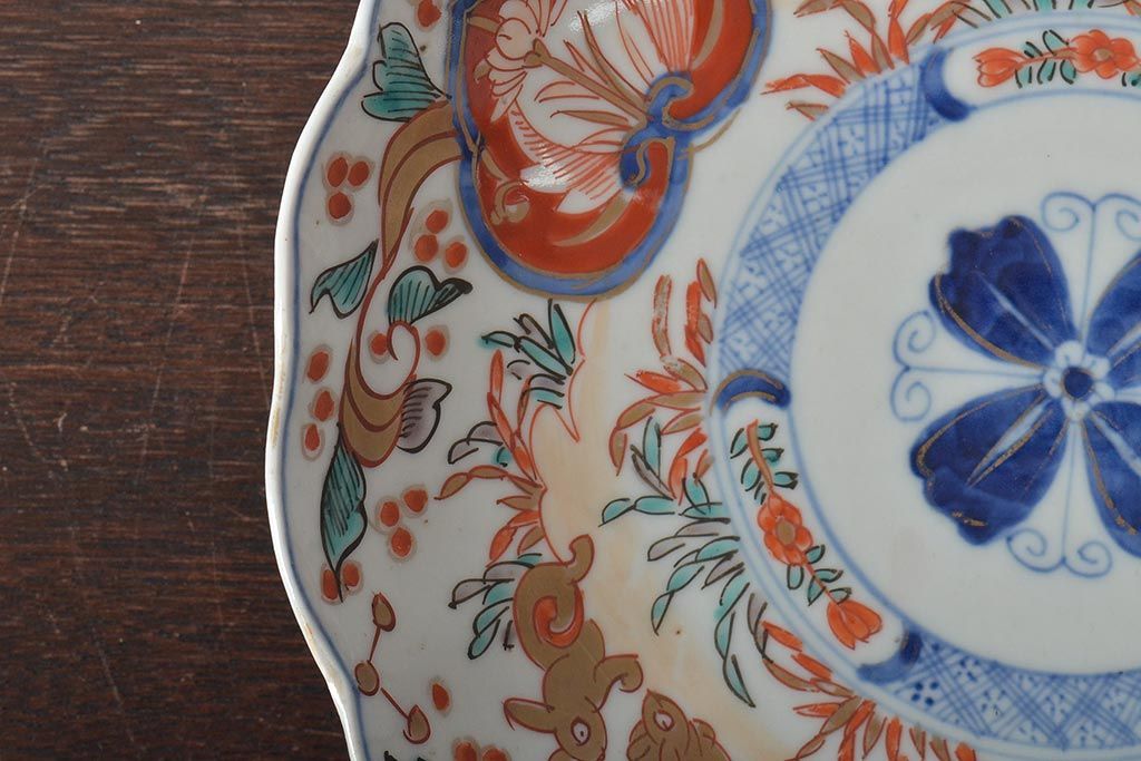 幕末〜明治　伊万里焼　色絵金彩兎図　7寸皿2枚(中皿)(R-044542)