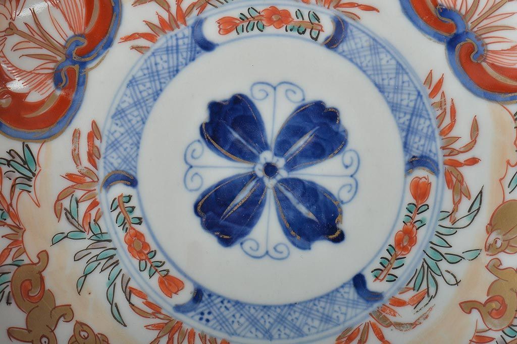 幕末〜明治　伊万里焼　色絵金彩兎図　7寸皿2枚(中皿)(R-044542)