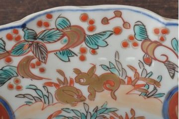 幕末〜明治　伊万里焼　色絵金彩兎図　7寸皿2枚(中皿)(R-044542)