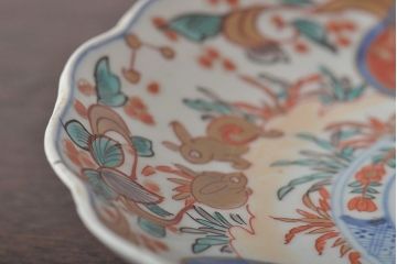 幕末〜明治　伊万里焼　色絵金彩兎図　7寸皿2枚(中皿)(R-044542)