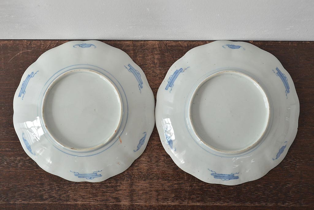 幕末〜明治　伊万里焼　色絵金彩兎図　7寸皿2枚(中皿)(R-044542)