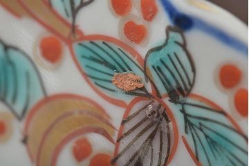 幕末〜明治　伊万里焼　色絵金彩兎図　7寸皿2枚(中皿)(R-044542)