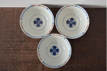 幕末〜明治　伊万里焼　色絵金彩兎図　蓋茶碗3客(和食器)(R-044543)