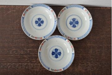 幕末〜明治　伊万里焼　色絵金彩兎図　蓋茶碗3客(和食器)(R-044543)