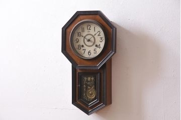 アンティーク雑貨　希少品　明治大正期　日ノ出鶴印　時計産業のパイオニア「時盛舎」の八角柱時計(林市兵衛、林時計、ボンボン時計、振り子時計)(R-044548)