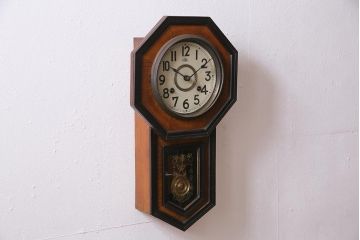 アンティーク雑貨　希少品　明治大正期　日ノ出鶴印　時計産業のパイオニア「時盛舎」の八角柱時計(林市兵衛、林時計、ボンボン時計、振り子時計)(R-044548)