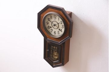 アンティーク雑貨　希少品　明治大正期　日ノ出鶴印　時計産業のパイオニア「時盛舎」の八角柱時計(林市兵衛、林時計、ボンボン時計、振り子時計)(R-044548)