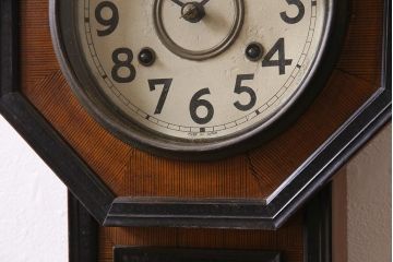 アンティーク雑貨　希少品　明治大正期　日ノ出鶴印　時計産業のパイオニア「時盛舎」の八角柱時計(林市兵衛、林時計、ボンボン時計、振り子時計)(R-044548)