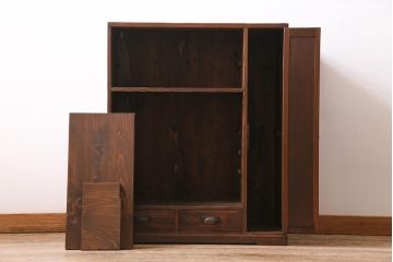 アンティーク家具　和製アンティーク　昭和初期　ヒノキ材　引き出し付き　レトロな雰囲気溢れる下駄箱(収納棚、戸棚)(R-044553)