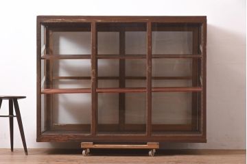 アンティーク家具　昭和初期　木の風合いが味わい深いガラスケース(ショーケース、陳列棚)(R-044557)