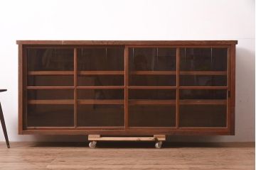 アンティーク家具　大正昭和初期　古い木の味わいが魅力的なガラス戸棚(収納棚、食器棚、本箱、キャビネット)(R-044560)