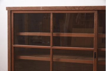 アンティーク家具　大正昭和初期　古い木の味わいが魅力的な重ねガラス戸棚(収納棚、食器棚、本箱、キャビネット)(R-044561)