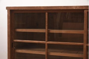 アンティーク家具　大正昭和初期　古い木の味わいが魅力的な重ねガラス戸棚(収納棚、食器棚、本箱、キャビネット)(R-044561)