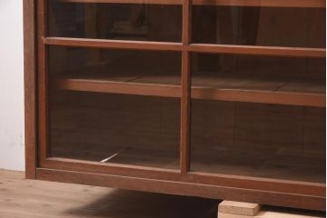 アンティーク家具　大正昭和初期　古い木の味わいが魅力的な重ねガラス戸棚(収納棚、食器棚、本箱、キャビネット)(R-044561)