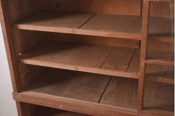アンティーク家具　大正昭和初期　古い木の味わいが魅力的な重ねガラス戸棚(収納棚、食器棚、本箱、キャビネット)(R-044561)