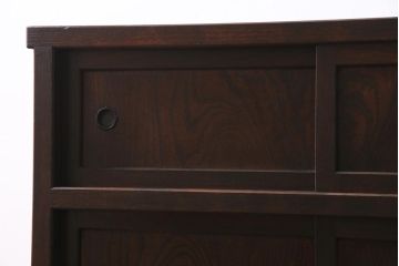 アンティーク家具　和製アンティーク　昭和初期　前面ケヤキ材　格子がアクセントになったリメイク水屋箪笥キャビネット(戸棚、収納棚)(R-044566)