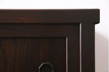 アンティーク家具　和製アンティーク　昭和初期　前面ケヤキ材　格子がアクセントになったリメイク水屋箪笥キャビネット(戸棚、収納棚)(R-044566)