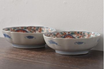 幕末〜明治　伊万里焼　色絵金彩兎図　なます皿2枚(中皿)(R-044567)