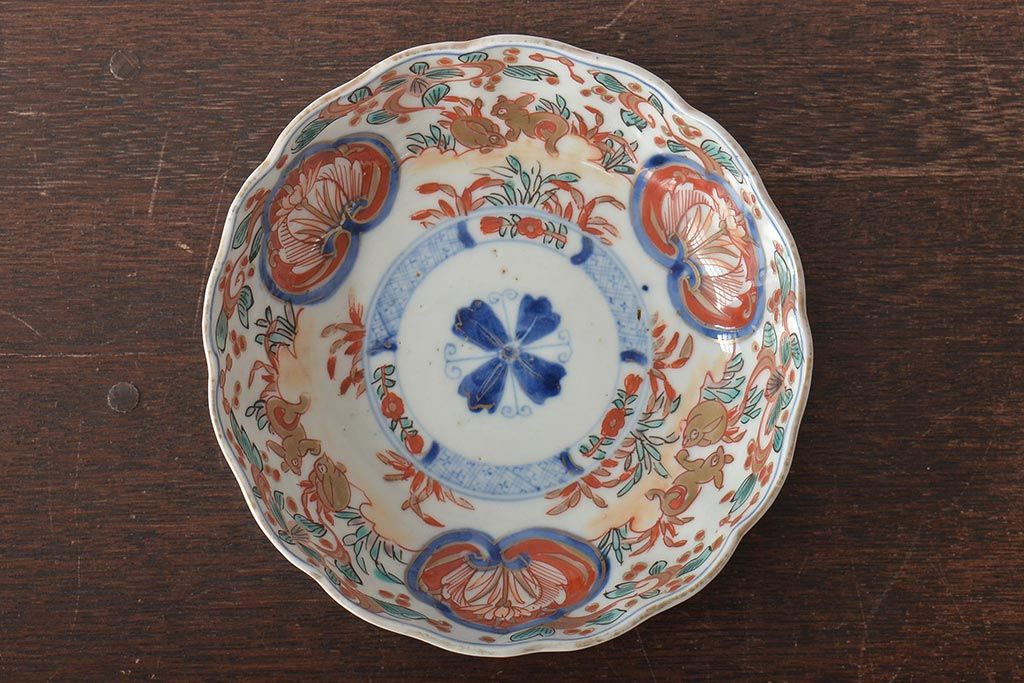 幕末〜明治　伊万里焼　色絵金彩兎図　なます皿2枚(中皿)(R-044567)