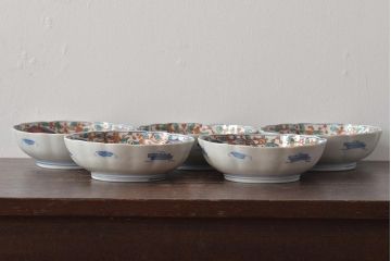 幕末〜明治　伊万里焼　色絵金彩兎図　なます皿5枚(中皿)(R-044569)