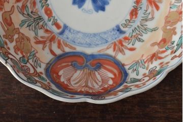 幕末〜明治　伊万里焼　色絵金彩兎図　なます皿5枚(中皿)(R-044569)