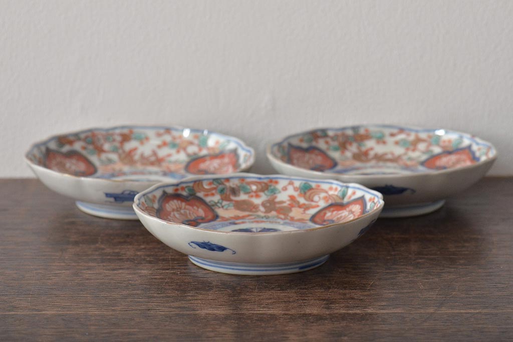 幕末〜明治　伊万里焼　色絵金彩兎図　小皿3枚(和食器)(R-044570)