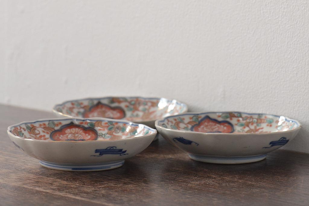 幕末〜明治　伊万里焼　色絵金彩兎図　小皿3枚(和食器)(R-044570)