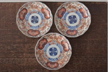 幕末〜明治　伊万里焼　色絵金彩兎図　小皿3枚(和食器)(R-044570)