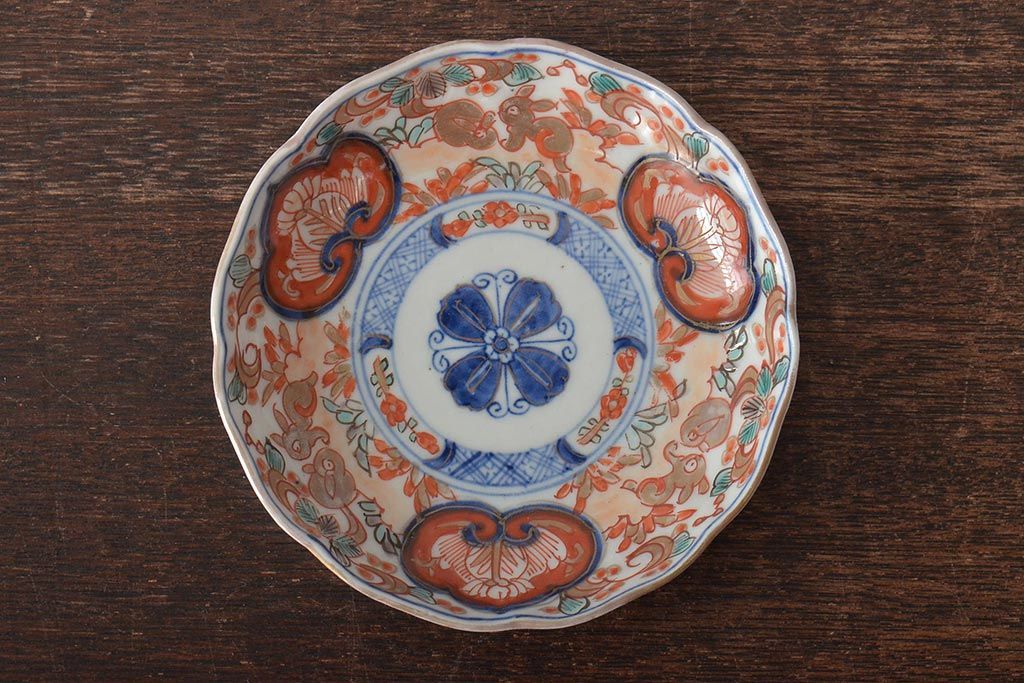 幕末〜明治　伊万里焼　色絵金彩兎図　小皿3枚(和食器)(R-044570)