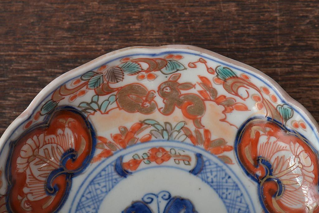 幕末〜明治　伊万里焼　色絵金彩兎図　小皿3枚(和食器)(R-044570)