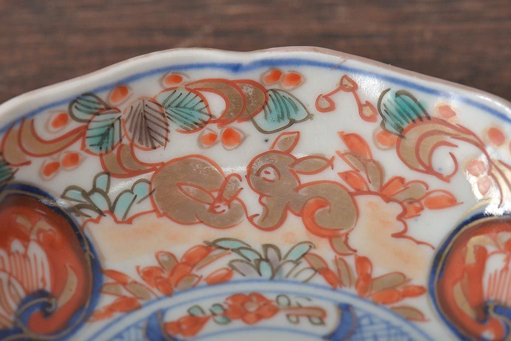 幕末〜明治　伊万里焼　色絵金彩兎図　小皿3枚(和食器)(R-044570)