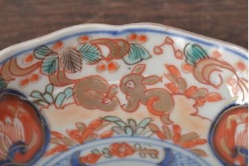 幕末〜明治　伊万里焼　色絵金彩兎図　小皿3枚(和食器)(R-044570)