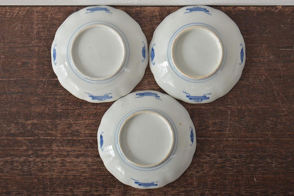 幕末〜明治　伊万里焼　色絵金彩兎図　小皿3枚(和食器)(R-044570)